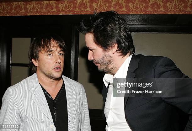 Director Richard Linklater and actor Keeanu Reeves pose at the Los Angeles premiere after party of "A Scanner Darkly" during Los Angeles Film...