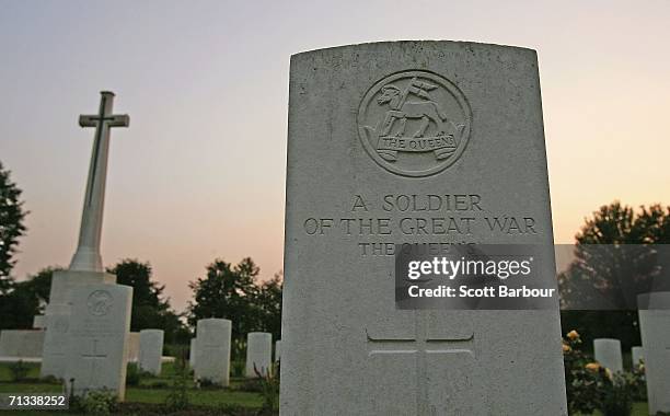 Gravestones mark the graves of unknown soldiers killed in the Battle of Somme at the Thiepval Memorial and Anglo-French cemetery as the 90th...