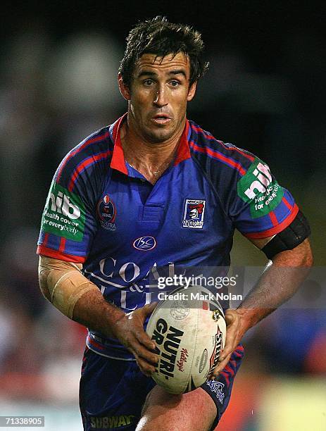 Andrew Johns of the Knights in action during the round 17 NRL match between the Manly Warringah Sea Eagles and the Newcastle Knights played at...