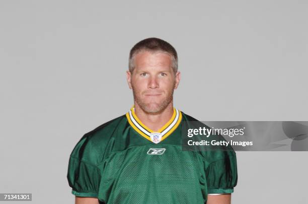 Brett Favre of the Green Bay Packers poses for his 2006 NFL headshot at photo day in Green Bay, Wisconsin.