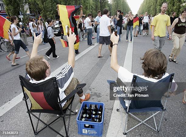 German fans celebrate on the street on June 30, 2006 in Munich, Germany. Germany reached the semi-final of the FIFA world cup after they defeated...