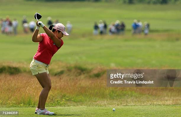 Jeong Jang of Korea hits her tee shot on the third hole during the first round of the 2006 Women's U.S. Open at Newport Country Club on June 30, 2006...