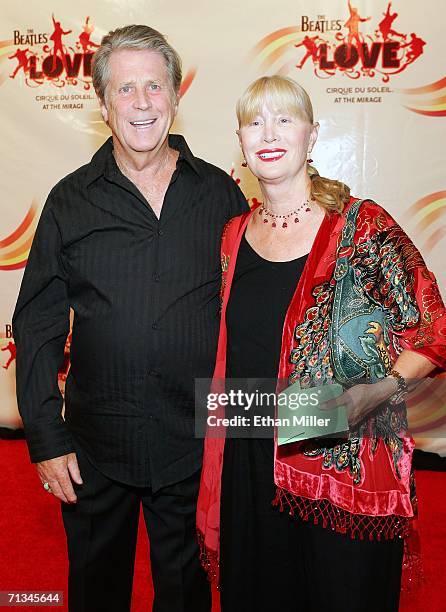 Musician Brian Wilson , of the Beach Boys, and his wife Melinda Ledbetter pose after attending the gala premiere of "The Beatles LOVE by Cirque du...