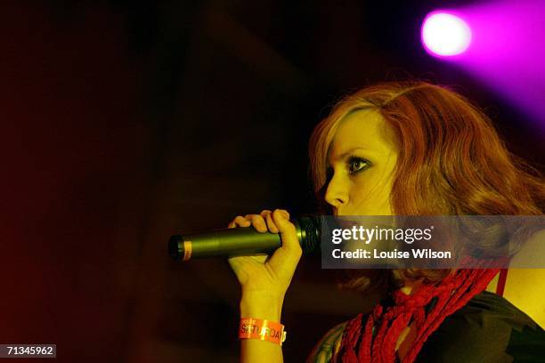Ana Matronic of Scissor Sisters performs on stage on the second day of the Roskilde festival on June 30, 2006 in Roskilde, Denmark.