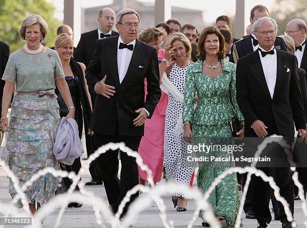 Queen Anne Marie of Greece King Constantin of Greece, Queen Silvia of Sweden and King Carl Gustav of Sweden arrives at the Grand Theater to attend a...