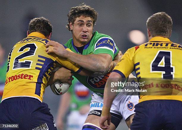 Tom Learoyd-Lahrs of the Raiders in action during the round 17 NRL match between the Canberra Raiders and the Parramatta Eels played at Canberra...