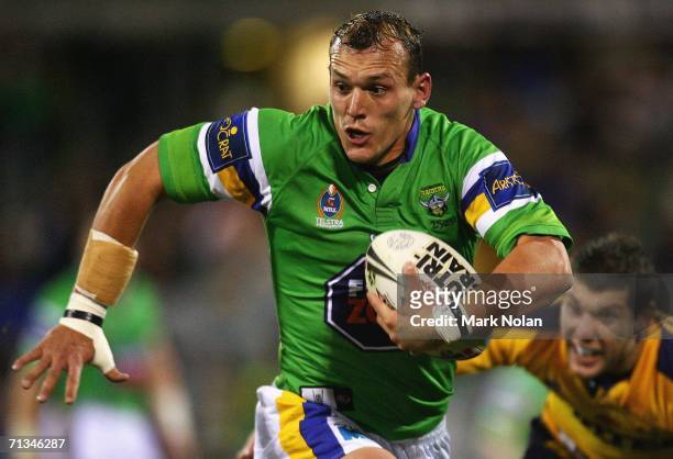 Alan Rothery of the Raiders in action during the round 17 NRL match between the Canberra Raiders and the Parramatta Eels played at Canberra Stadium...
