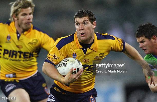 Brett Delaney of the Eels in action during the round 17 NRL match between the Canberra Raiders and the Parramatta Eels played at Canberra Stadium on...