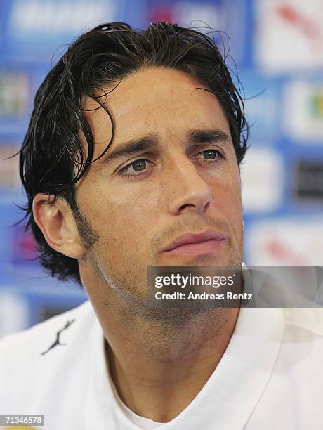 Luca Toni attends an Italy National Football Team press conference on July 01, 2006 in Duisburg, Germany.