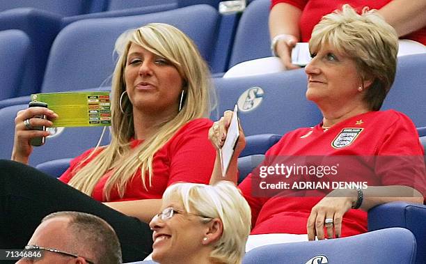Gelsenkirchen, GERMANY: The mother of English midfielder David Beckham, Sandra , and Joanne , Beckham's sister, await prior to the World Cup 2006...