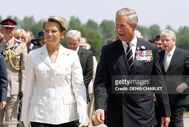 French Defence minister Michele Alliot-Marie arrives with Prince Charles, at the Memorial of Thiepval, northern France, 01 July 2006, during a day of...