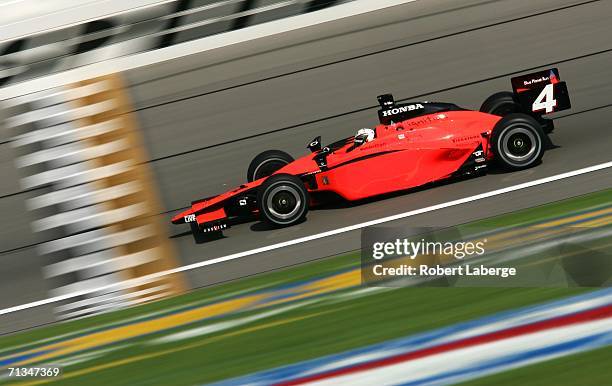 Vitor Meira, driver of the Panther Racing Dallada Honda, during practice for the IRL Indycar Series Kansas Lottery Indy 300 on July 1, 2006 at the...
