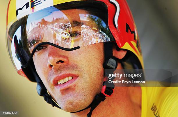 David Millar of Great Britain and Saunier Duval prepares to start the Tour de France Prologue time trial on July 1, 2006 in Strasbourg, France.