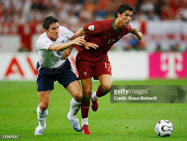 Frank Lampard of England battles for the ball with Cristiano Ronaldo of Portugal during the FIFA World Cup Germany 2006 Quarter-final match between...