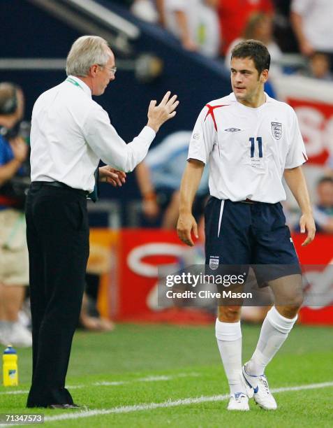 Manager of England Sven Goran Eriksson gives instructions to Joe Cole of England during the FIFA World Cup Germany 2006 Quarter-final match between...