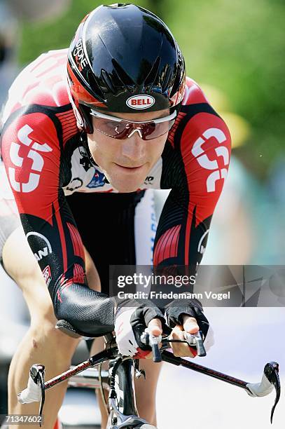 David Zabriskie of the USA and the CSC Team in action during the prologue of the 93st Tour de France on July 1, 2006 in Strasbourg, France.