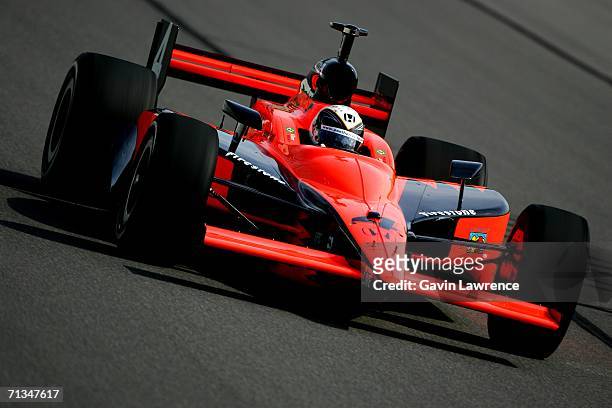 Vitor Meira driver of the Panther Racing Dallara Honda, during practice for the IRL Indycar Series Kansas Lottery Indy 300 on July 1, 2006 at the...