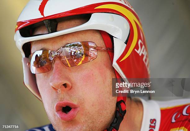 Bradley Wiggins of Great Britain and Cofidis prepares to start the Tour de France Prologue time trial on July 1, 2006 in Strasbourg, France.