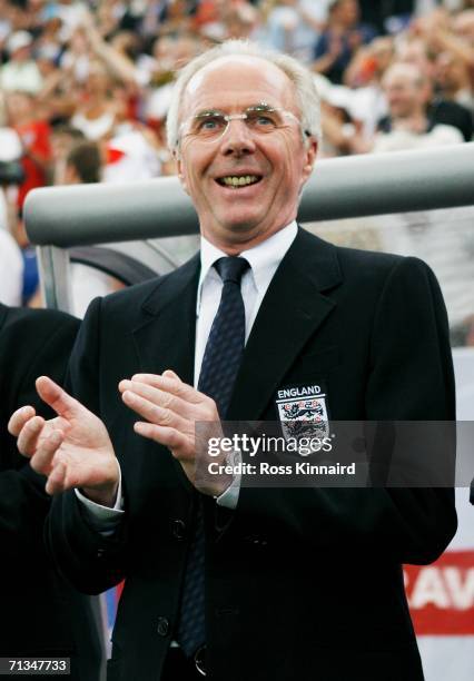 Manager of England Sven Goran Eriksson applauds prior to the FIFA World Cup Germany 2006 Quarter-final match between England and Portugal played at...