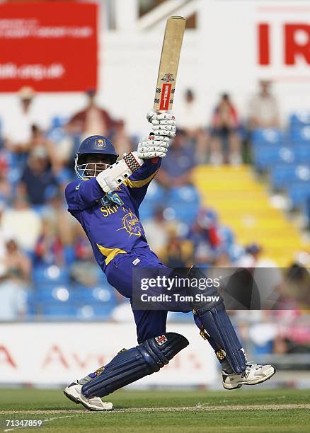 Upul Tharanga of Sri Lanka hits out during the 5th NatWest One Day International match between England and Sri Lanka at Headingley on July 1, 2006 in...