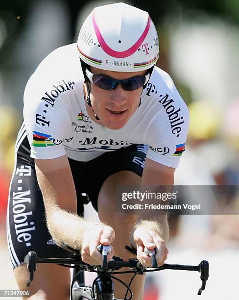 Michael Rogers of Australia and T-Mobile in action during the prologue of the 93st Tour de France on July 1, 2006 in Strasbourg, France.