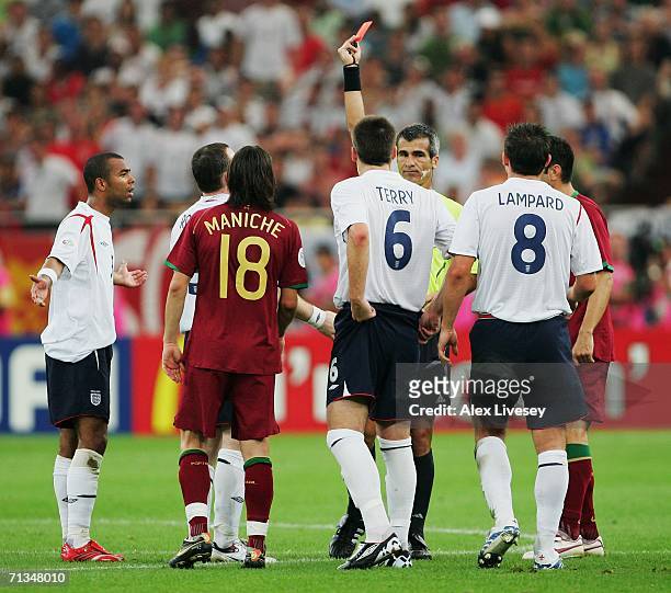 Wayne Rooney of England is sent off by Referee Horacio Elizondo of Argentina during the FIFA World Cup Germany 2006 Quarter-final match between...