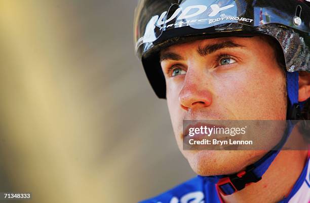 Damiano Cunego of Italy and Lampre-Fondital prepares to start the Tour de France Prologue time trial on July 1, 2006 in Strasbourg, France.