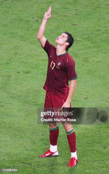 Cristiano Ronaldo of Portugal celebrates after scoring the winning penalty in a penalty shootout at the end of the FIFA World Cup Germany 2006...