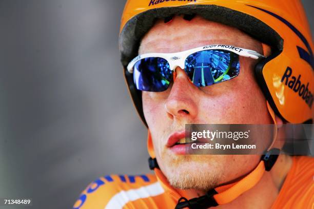 Mickael Rasmussen of Denmark and Rabobank awaits the start of the Tour de France Prologue time trial on July 1, 2006 in Strasbourg, France.