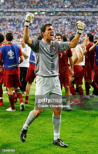 Ricardo of Portugal celebrates following his team's victory in a penalty shootout at the end of the FIFA World Cup Germany 2006 Quarter-final match...