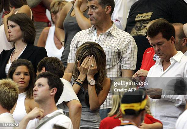 Gelsenkirchen, GERMANY: Victoria Beckham, wife of English midfielder David Beckham, is seen in the tribune after to the World Cup 2006 quarter final...