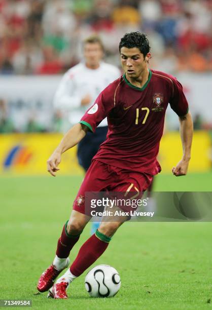 Cristiano Ronaldo of Portugal in action during the FIFA World Cup Germany 2006 Quarter-final match between England and Portugal played at the Stadium...