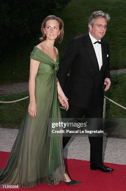 Princess Claire of Belgium and Prince Laurent of Belgium pose as they arrive to attend a royal dinner that is part of the Grand Duke Henri of...