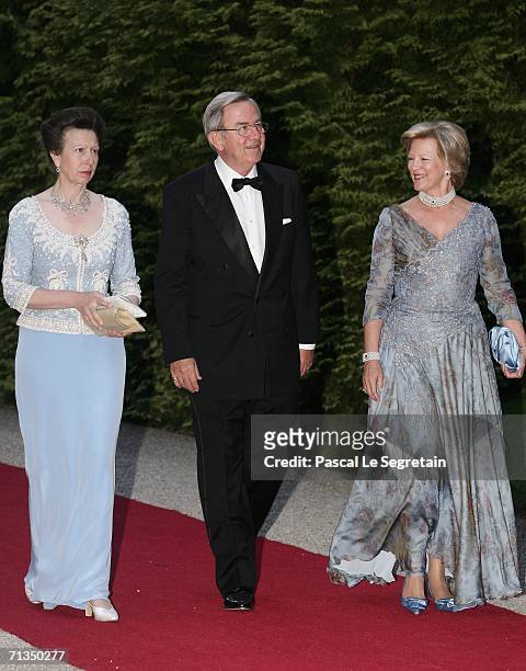 Princess Anne , King Constantin of Greece and Queen Anne-Marie of Greece pose as they arrive to attend a royal dinner that is part of the Grand Duke...