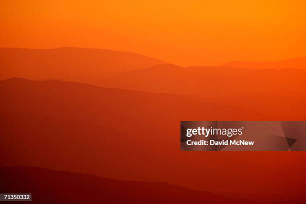 Mountains ridges through which the San Andreas Fault cuts are seen at sunset on June 30, 2006 west of Wrightwood, California. Scientists have warned...