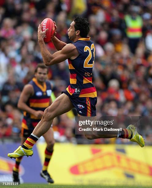 Andrew McLeod of the Crows marks during the round 13 AFL match between Adelaide and Geelong at AAMI Stadium July 2, 2006 in Adelaide, Australia.