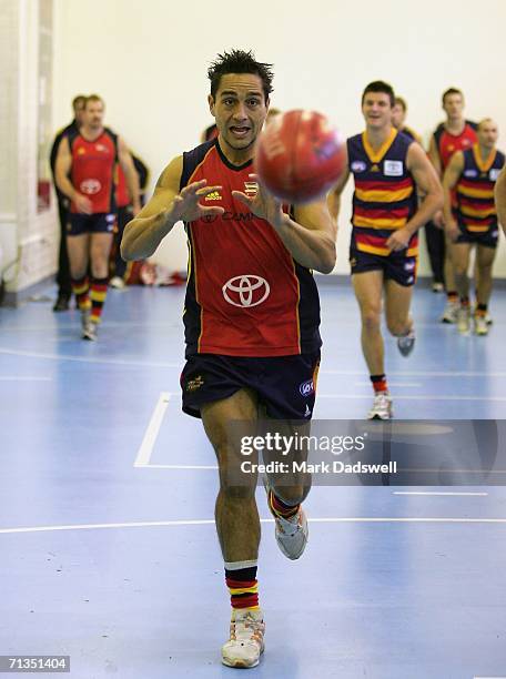 Andrew McLeod of the Crows warms up in the rooms before the round 13 AFL match between Adelaide and Geelong at AAMI Stadium July 2, 2006 in Adelaide,...