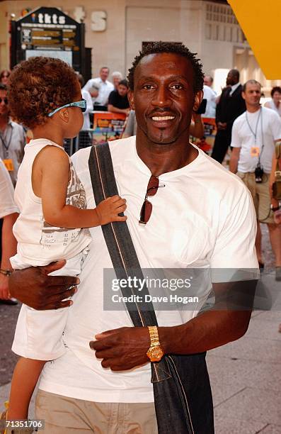 Sportsman Linford Christie arrives at the UK Premiere of "Bob The Builder - Built To Be Wild" at the Odeon West End on July 2, 2006 in London,...