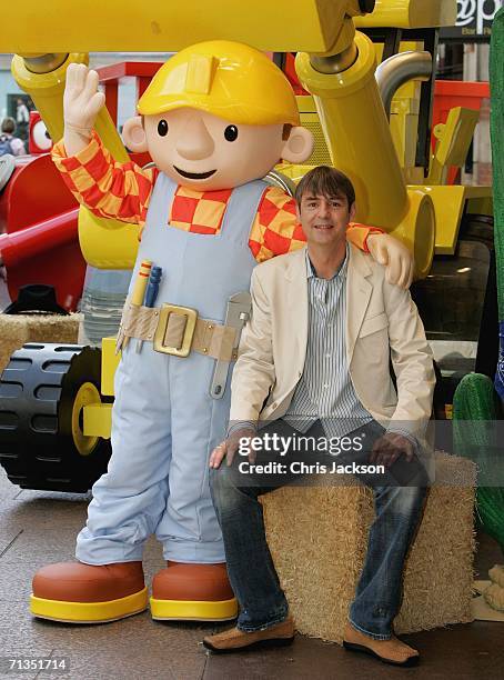 Neil Morrissey and Bob the Builder pose for photographs at the Bob The Builder - Built To Be Wild UK Premiere at the Odeon West End in Leicester...