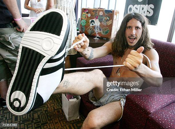 Whitestarr singer Cisco Adler poses at the Osiris Shoes lounge in the Fantasy Suite gifting lounge during the 944 magazine anniversary party and...