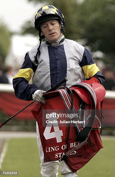 Kieren Fallon returns after ridding Tournedos in The King Of Beers Stakes Race run at The Curragh Racecourse on July 2, 2006 at The Curragh, Ireland.