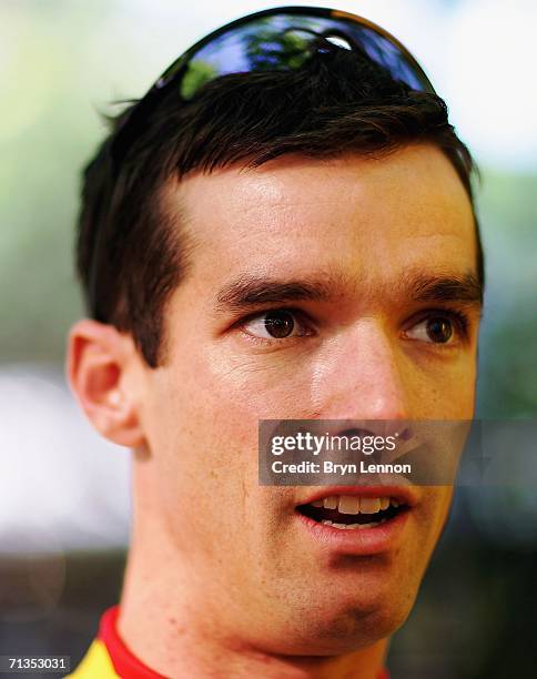 David Millar of Great Britain and Saunier Duval relaxes before the first stage of the 2006 Tour de France from Strasbourg to Strasbourg on July 2,...