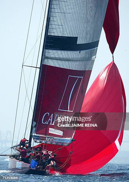 Italian Mascalzone Latino-Capitalia Team races with a twist in the spinaker during the final of division Two of the Louis Vuitton Cup Act 12 regatta...