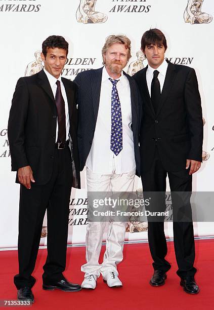 French actors Kamel Belghazi, Xavier Deluc and Jean Pascal Lacoste pose on the red carpet before the closing ceremony of the 46th annual Monte Carlo...