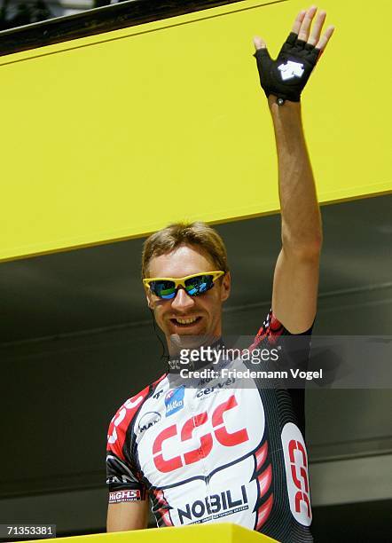 Jens Voigt of Germany and the CSC Team poses for the fans before Stage 1 of the 93rd Tour de France between Strasbourg and Strasbourg on July 2, 2006...