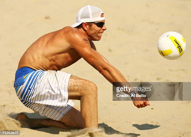 Casey Jennings hits the ball during the AVP Seaside Heights Open on July 2, 2006 in Seaside Heights, New Jersey.