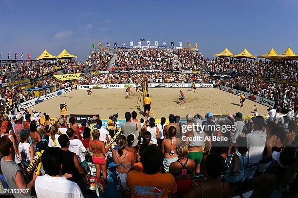 General view of the final between Matt Fuerbringer and Casey Jennings against Dax Holdren and Sean Scott during the AVP Seaside Heights Open on July...