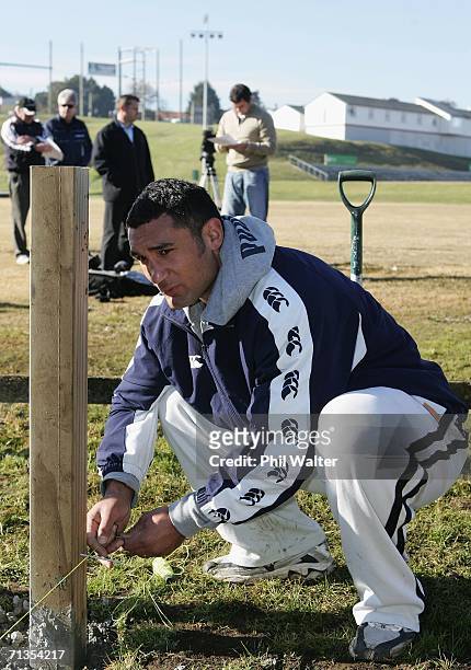 Andrew Blowers of the Auckland NPC Rugby Team helps construct a new deck at the teams training facility at Unitec, as part of the Auckland NPC Team...