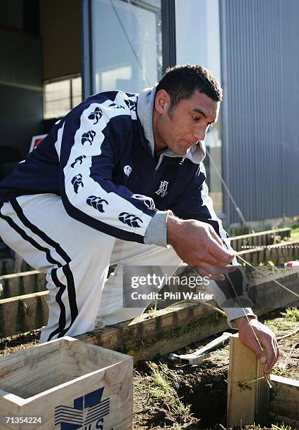 Andrew Blowers of the Auckland NPC Rugby Team helps construct a new deck at the teams training facility at Unitec, as part of the Auckland NPC Team...