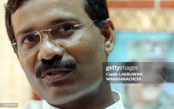 Sri Lankan political wing leader of the rebel Liberation Tigers of Tamil Eelam , S. P. Thamilselvan speaks during an interview with AFP in the...